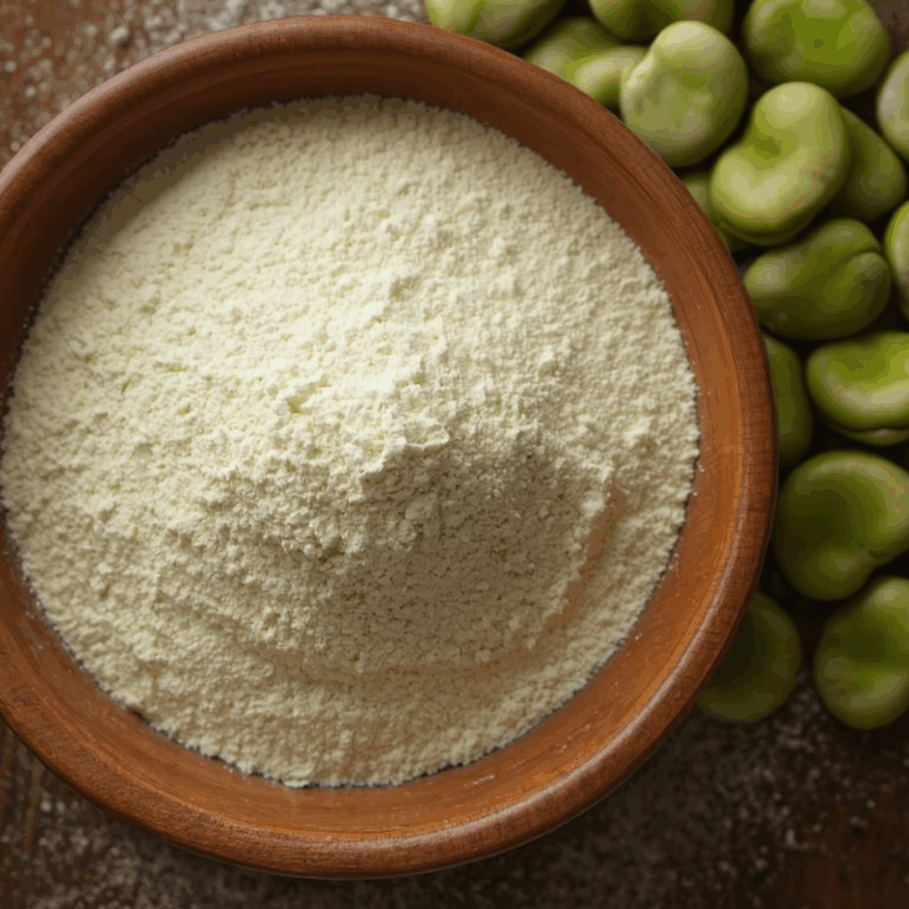 Extruded faba bean flour as a pulse base for extruded flour used in food manufacturing