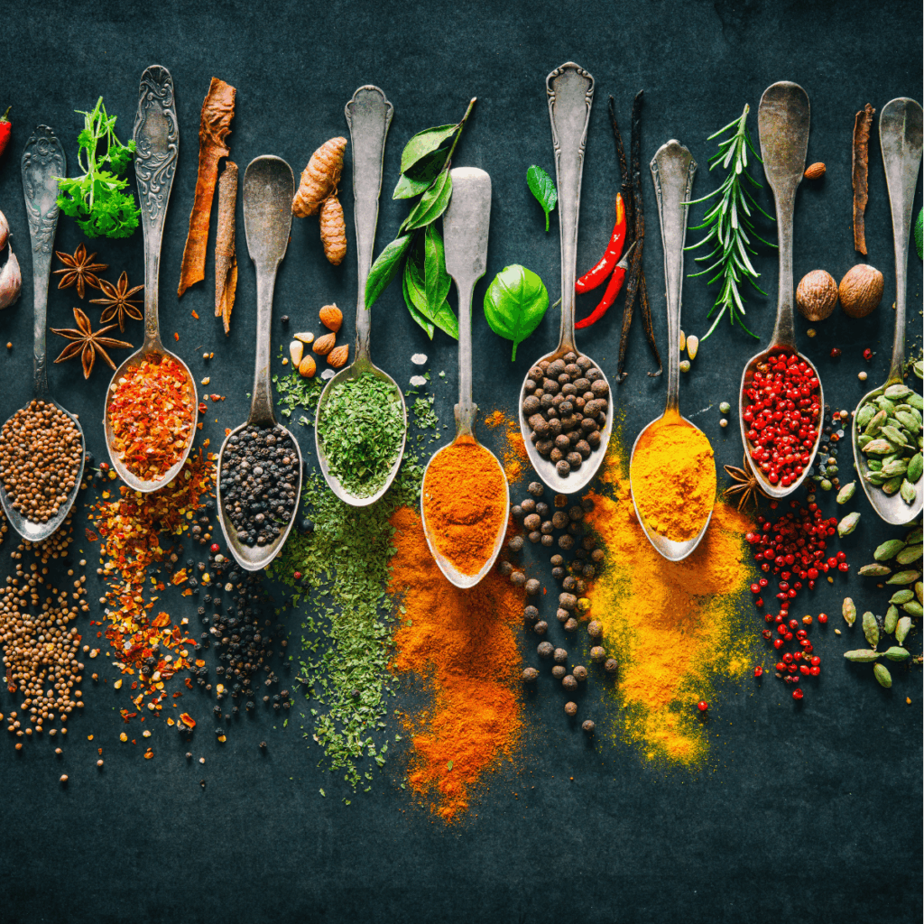 Various spices used in food manufacturing, including pepper, coriander and turmeric