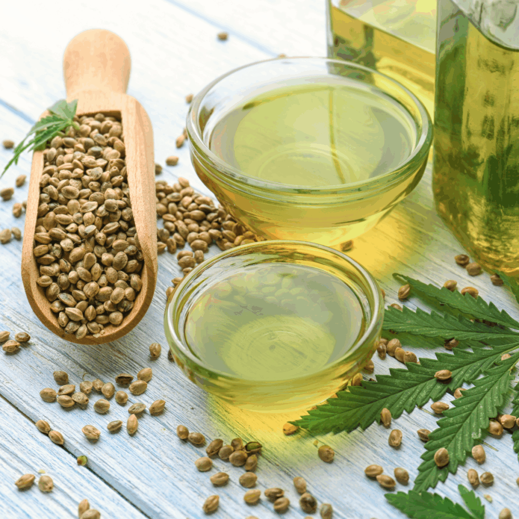 Cold pressed hemp oil with hemp seeds illustrating naturally preserved nutritional and functional properties.