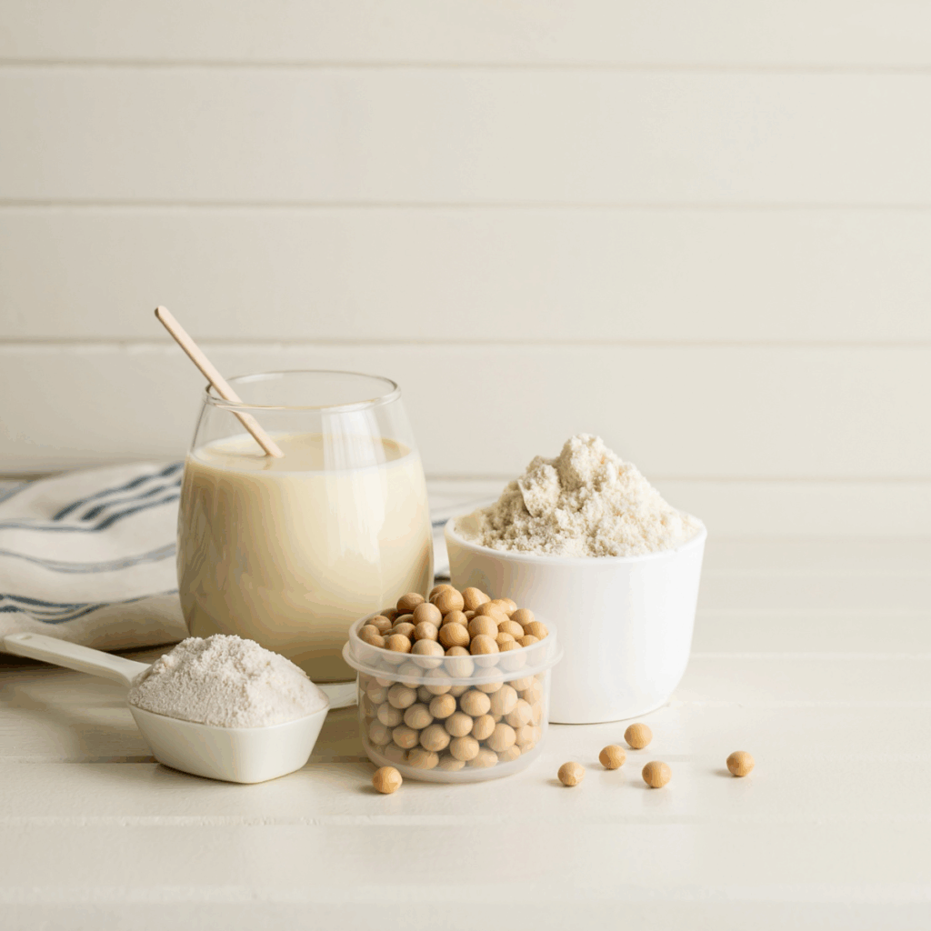Different plant protein ingredients derived from legumes and other plant sources.