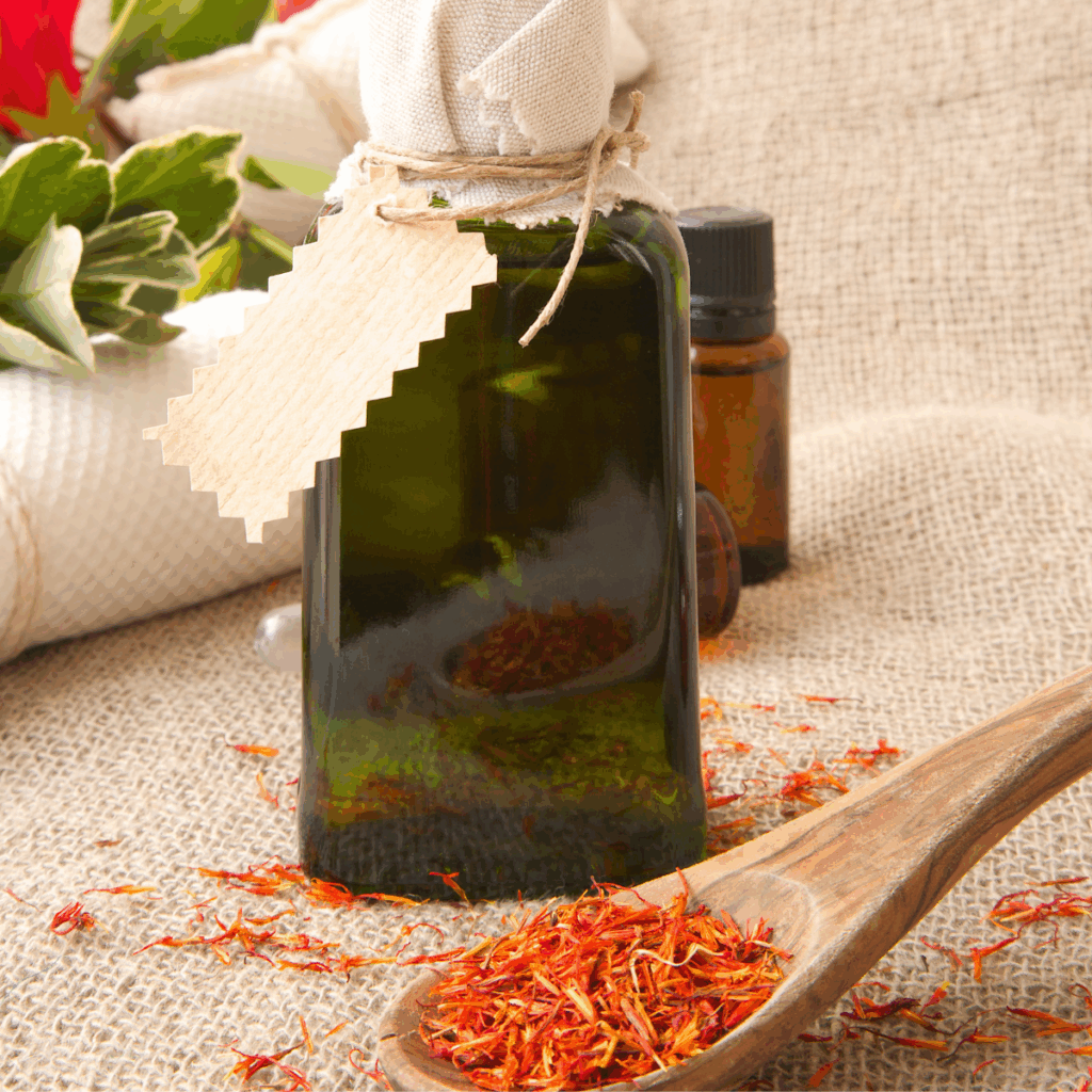Bottle of cold pressed safflower oil representing premium quality ingredients for food manufacturers.
